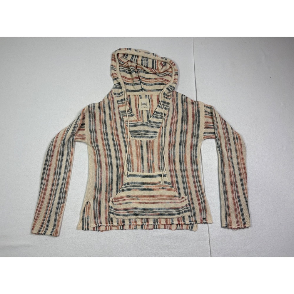 Rip Curl Baja Hoodie Sweater Womens Medium Cream Striped Knit Surf Pullover